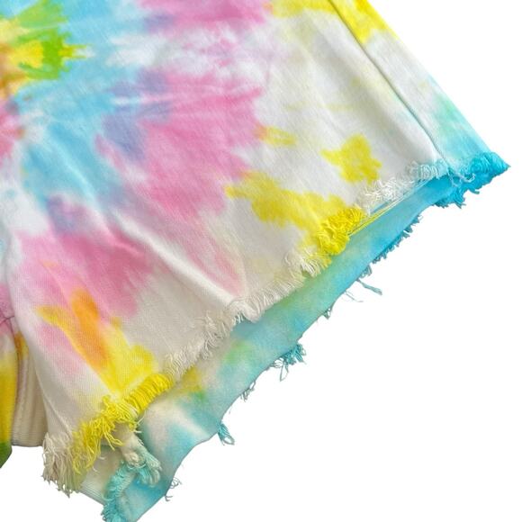 Judy Blue Tie Dye Cut Off Jean Shorts Size M Denim Pink Blue Yellow - Picture 8 of 15